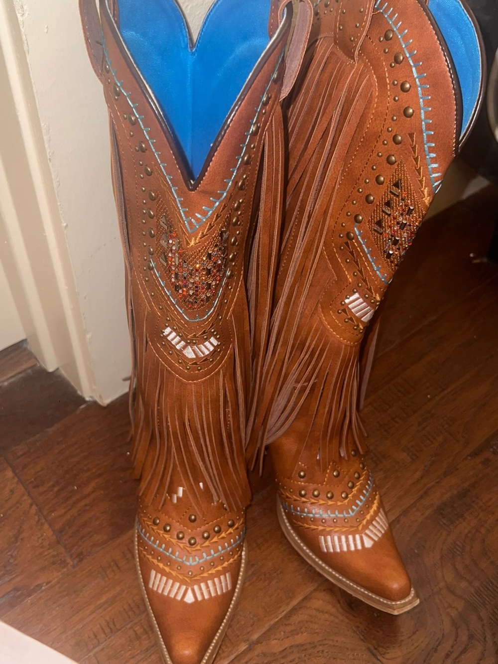 Fringed Cowboy Brown Western Knee-High Boots